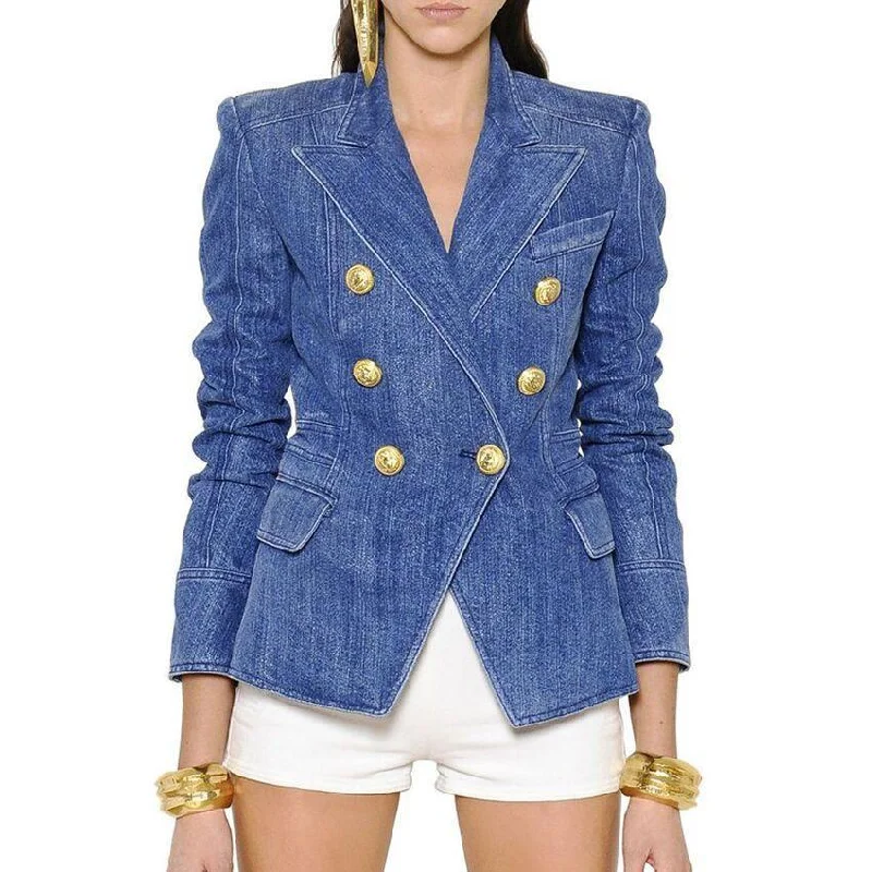 Ladies Trendy Golden Botton Denim Blazer 20016 Slimming Women's Blazer