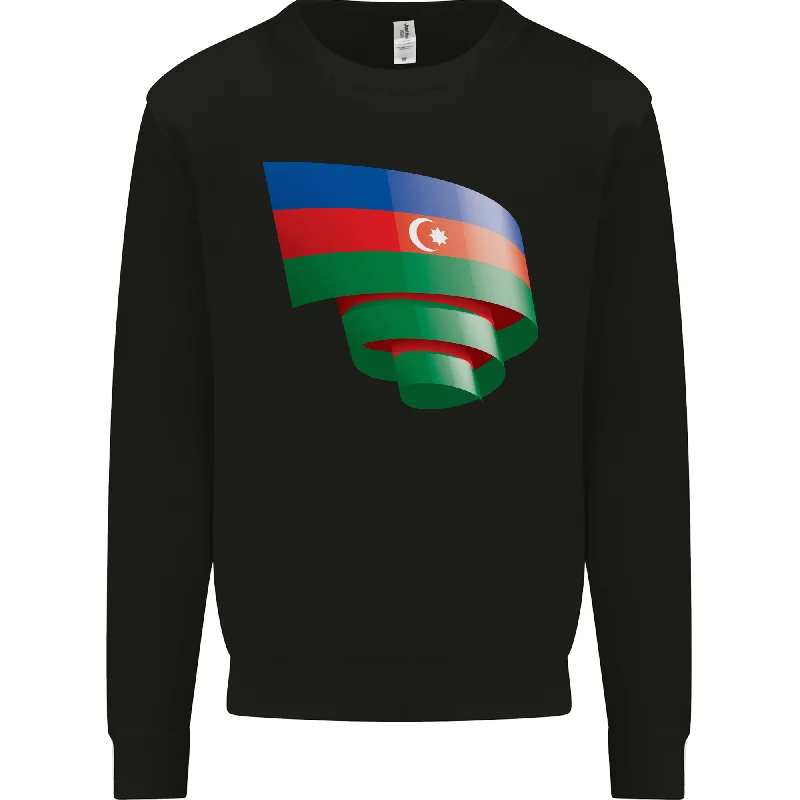 Curled Azerbaijan Flag Azerbaijani Day Football Mens Sweatshirt Jumper Hoodie with Side Slits Relaxed Casual Hoodie with Side Slits Relaxed Casual