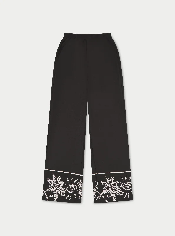 PALM EMBROIDERY WIDE LEG TROUSERS - BLACK Trousers practical easy-care Trousers practical easy-care PALM EMBROIDERY WIDE LEG TROUSERS - BLACK Trousers practical easy-care Trousers practical easy-care