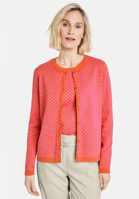 Gerry Weber Diamond Print Fine Cardigan, Orange & Pink Denim Fabric Leather Fabric Suede Fabric Denim Fabric Leather Fabric Suede Fabric