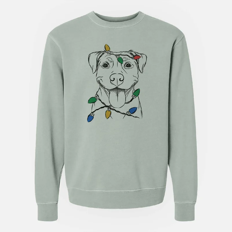 Christmas Lights Parker the Pitbull - Unisex Pigment Dyed Crew Sweatshirt Hoodie with Hem Contrast Bold Stylish Hoodie with Hem Contrast Bold Stylish