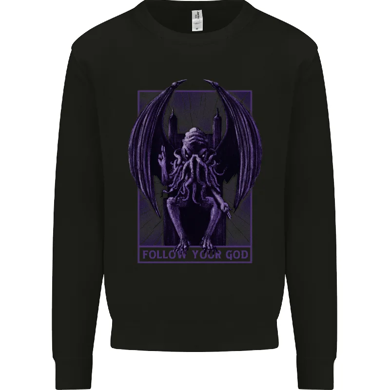 Cthulhu Follow Your God Kraken Mythology Mens Sweatshirt Jumper Hoodie with Turtle Neck Cozy Winter Hoodie with Turtle Neck Cozy Winter