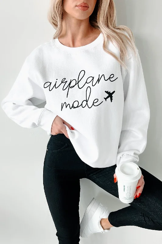 "Airplane Mode" Graphic Sweatshirt (White) Hoodie with Rhinestones Sparkly Elegant Hoodie with Rhinestones Sparkly Elegant