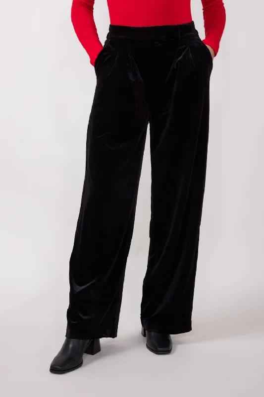 Velvet Pleated Trouser Pants for Women in Black | NP70304-BLACK Trousers chic fashionable Trousers chic fashionable