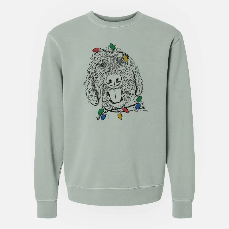 Christmas Lights Dixie the Doodle - Unisex Pigment Dyed Crew Sweatshirt Hoodie with Thumb Holes Functional Cozy Hoodie with Thumb Holes Functional Cozy