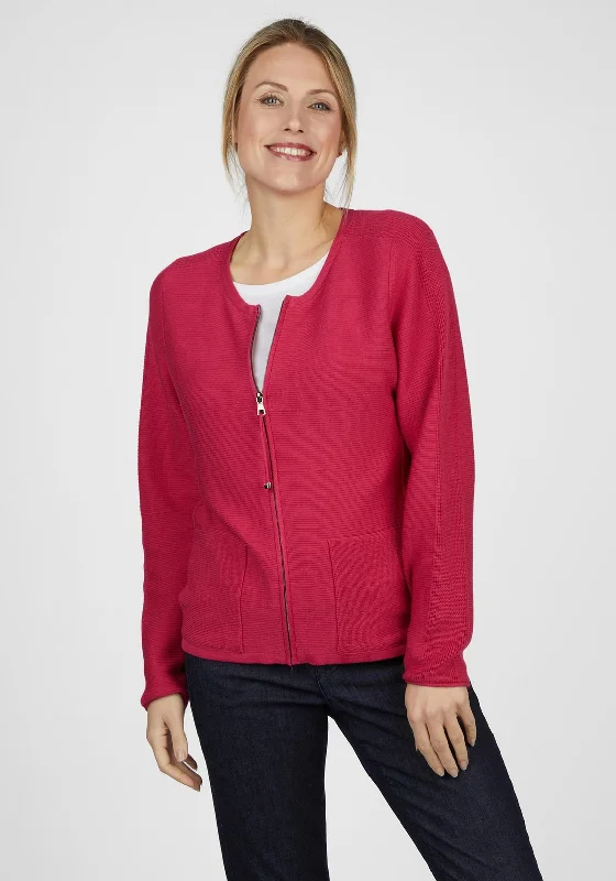 Rabe Full Zip Knitted Short Cardigan, Magenta Zippered Buttoned Snapped Zippered Buttoned Snapped