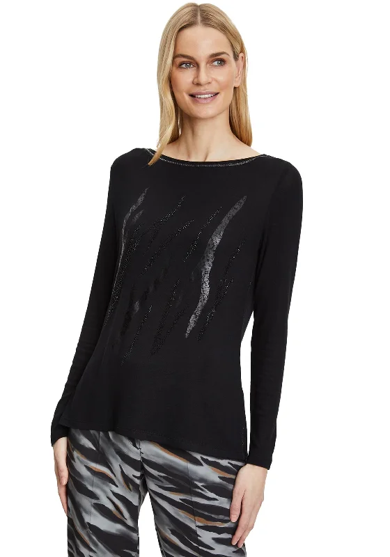 Betty Barclay Rhinestone Delicate Knit Top, Black High-End Knit Shirt