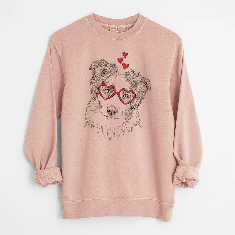 Valentine HoneyBee the Miniature Australian Shepherd - Unisex Pigment Dyed Crew Sweatshirt Hoodie with Cropped Fit Short Trendy Hoodie with Cropped Fit Short Trendy