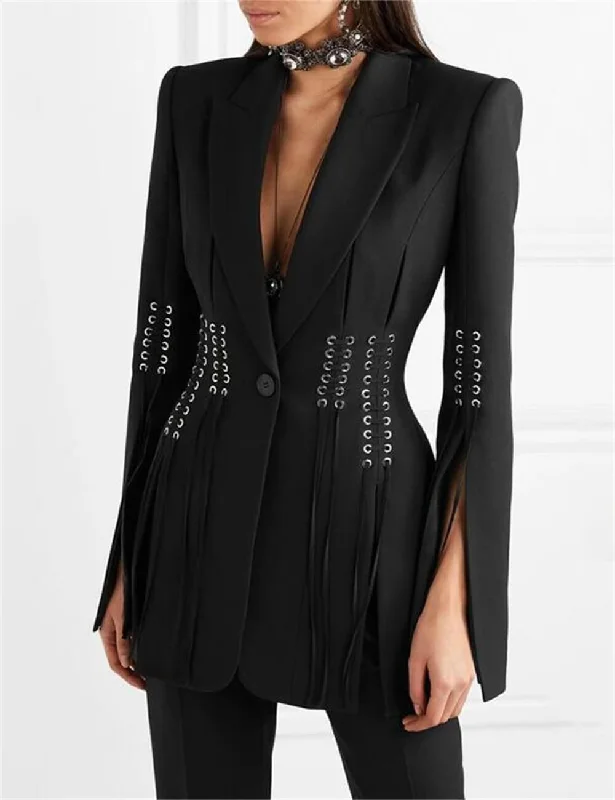 Ladies Lace-Up Design Black Blazer Coat Q2081 Women's Unique Blazer