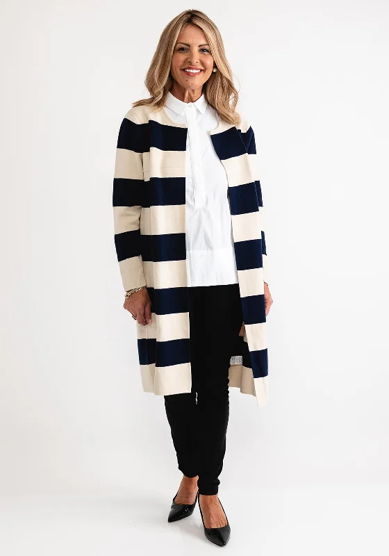 D.e.c.k by Decollage Striped Knit One Size Cardigan, Navy Stretchy Elastic Breathable Stretchy Elastic Breathable