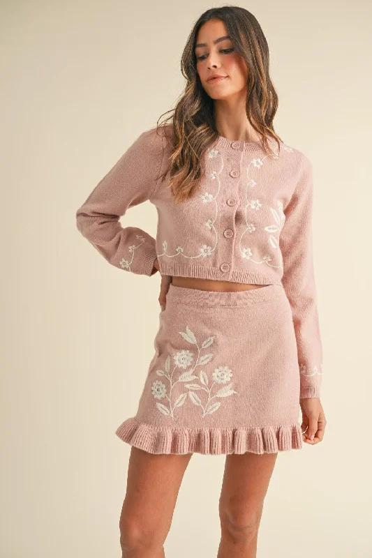 MABLE Floral Embroidered Crop Cardigan and Ruffled Mini Skirt Set Mesh Cardigan Canvas Denim Mesh Cardigan Canvas Denim MABLE Floral Embroidered Crop Cardigan and Ruffled Mini Skirt Set Mesh Cardigan Canvas Denim Mesh Cardigan Canvas Denim