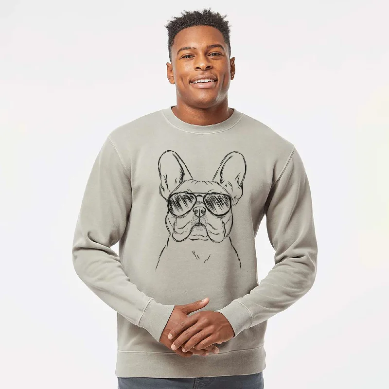 Aviator Franco the French Bulldog - Unisex Pigment Dyed Crew Sweatshirt Hoodie with Relaxed Fit Easy Casual Hoodie with Relaxed Fit Easy Casual