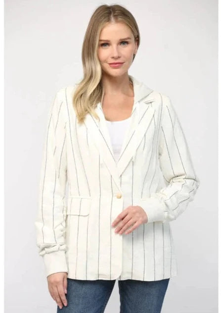 stripe hooded linen blazer New Women's Blazer