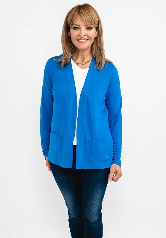 Rabe Fine Short Open Cardigan, Blue Front Pockets Side Pockets Patch Pockets Front Pockets Side Pockets Patch Pockets