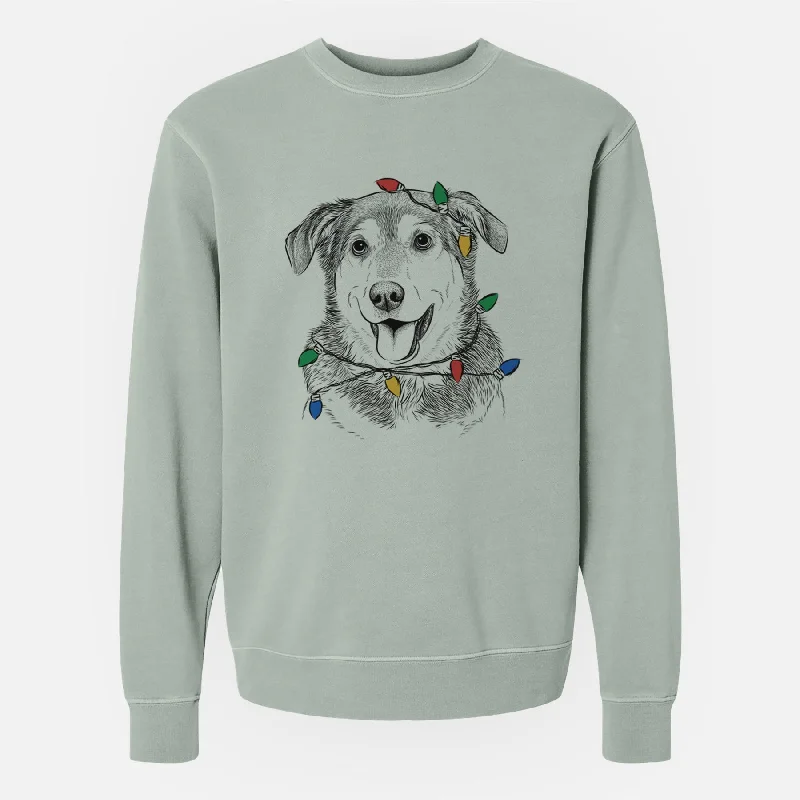 Christmas Lights Lance the Lab/Shepherd Mix - Unisex Pigment Dyed Crew Sweatshirt Hoodie with Monochrome Minimalist Simple Hoodie with Monochrome Minimalist Simple