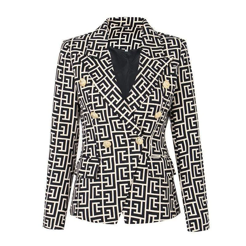 Ladies Elegant Lapel Color Block Blazer 0802 Women's Short Blazer