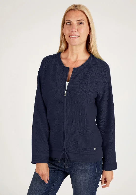 Rabe Ribbed Knit Zip Cardigan, Navy Elasticated Padded Insulated Elasticated Padded Insulated