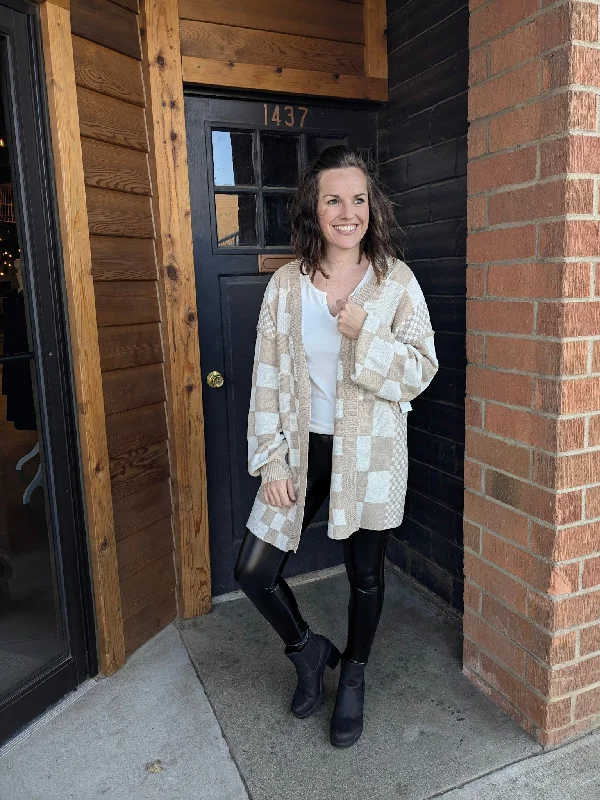 Checkerboard Loose Fit Cardigan - Latte Crew Neck V-Neck Turtle Neck Crew Neck V-Neck Turtle Neck Checkerboard Loose Fit Cardigan - Latte Crew Neck V-Neck Turtle Neck Crew Neck V-Neck Turtle Neck
