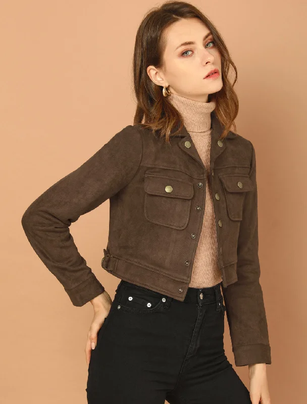 Faux Suede Jacket Button Down Collar Pockets Crop Moto Biker Coat Hooded Jacket Caped Jacket Shawl Collar Jacket Hooded Jacket Caped Jacket Shawl Collar Jacket