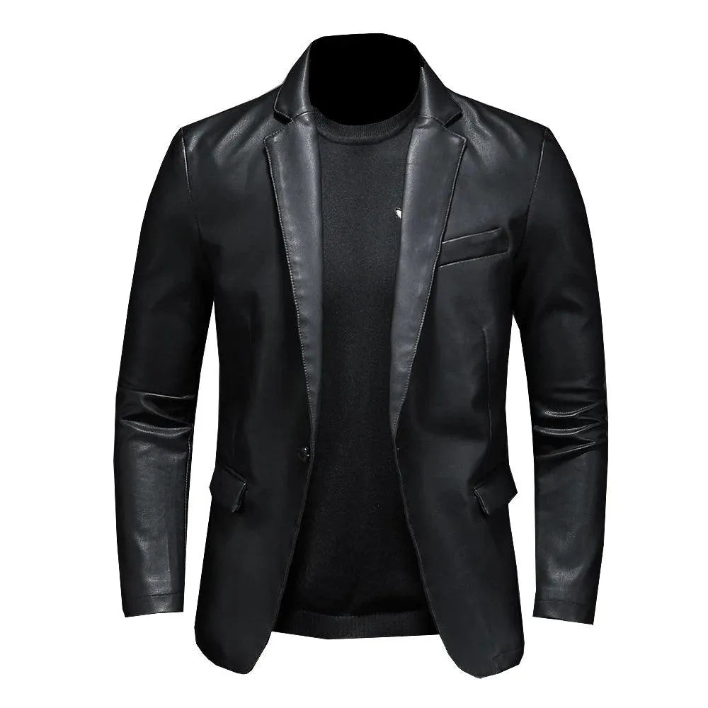 Black PU Leather Blazer for Men Women's Custom Suit