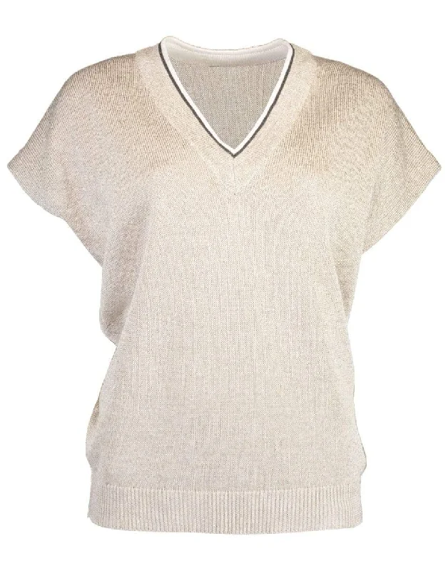 Short Sleeve V-Neck Monili Knit Top Custom Knit Shirt