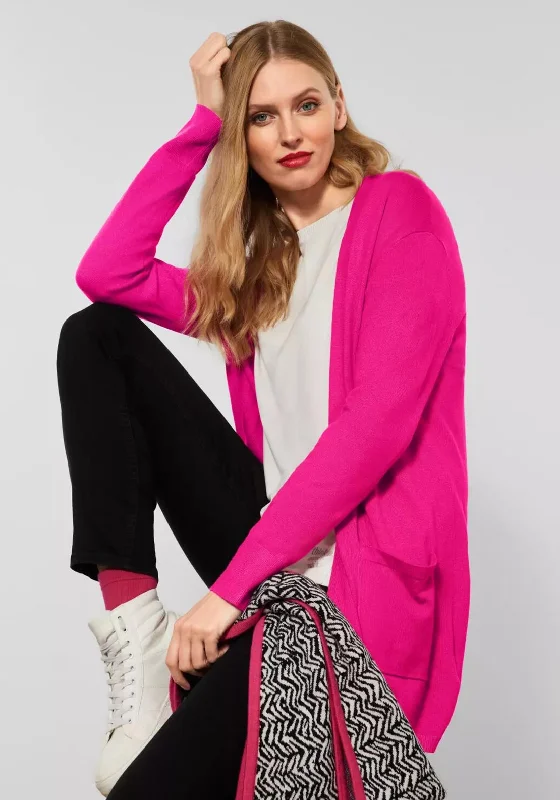 Street One Basic Fine Long Cardigan, Lavish Pink Oversized Loose Flowy Oversized Loose Flowy