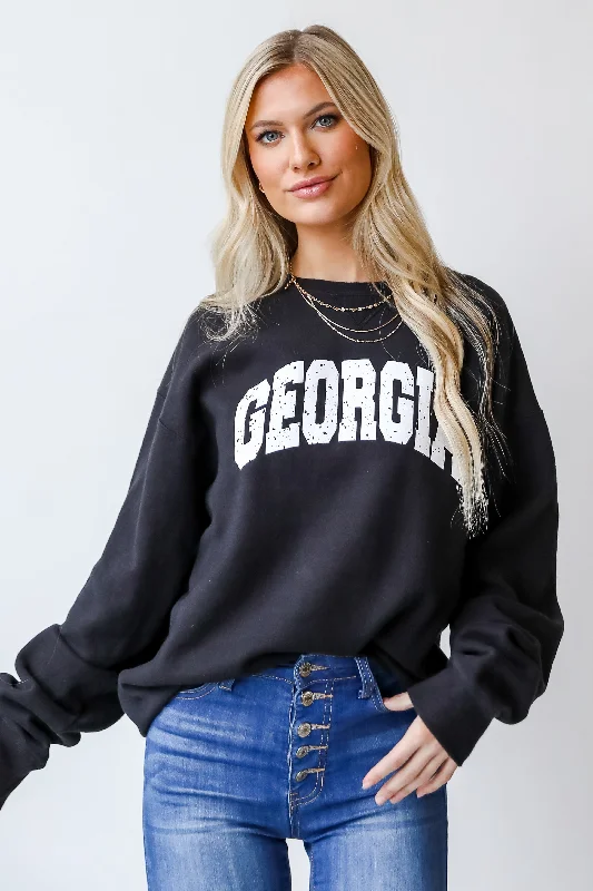 Black Georgia Sweatshirt Hoodie with High Neck Warm Protective Hoodie with High Neck Warm Protective