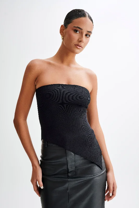 Sidney Asymmetrical Strapless Knit Top - Black Striped Knit Top