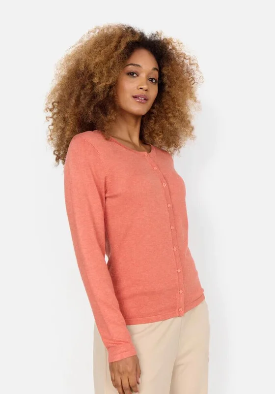 Soyaconcept Dollie Soft Knit Cardigan, Coral Open Front Closed Front Wrap Front Open Front Closed Front Wrap Front