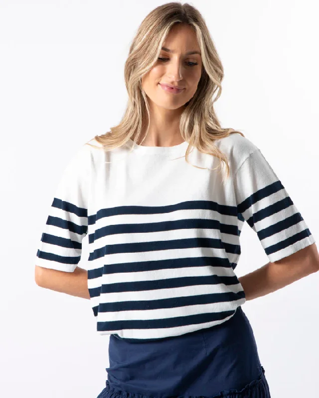 Stella + Gemma Baldwin Knit Top - Navy/White Stripe Halter Neck Knit Tee