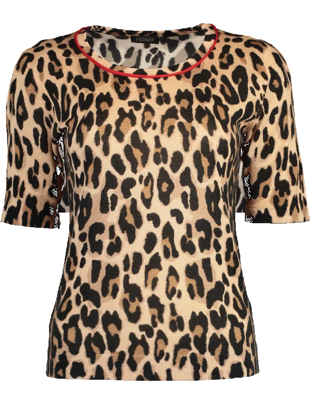 Sanimo Leopard Print Knit Top Vintage Knit Top