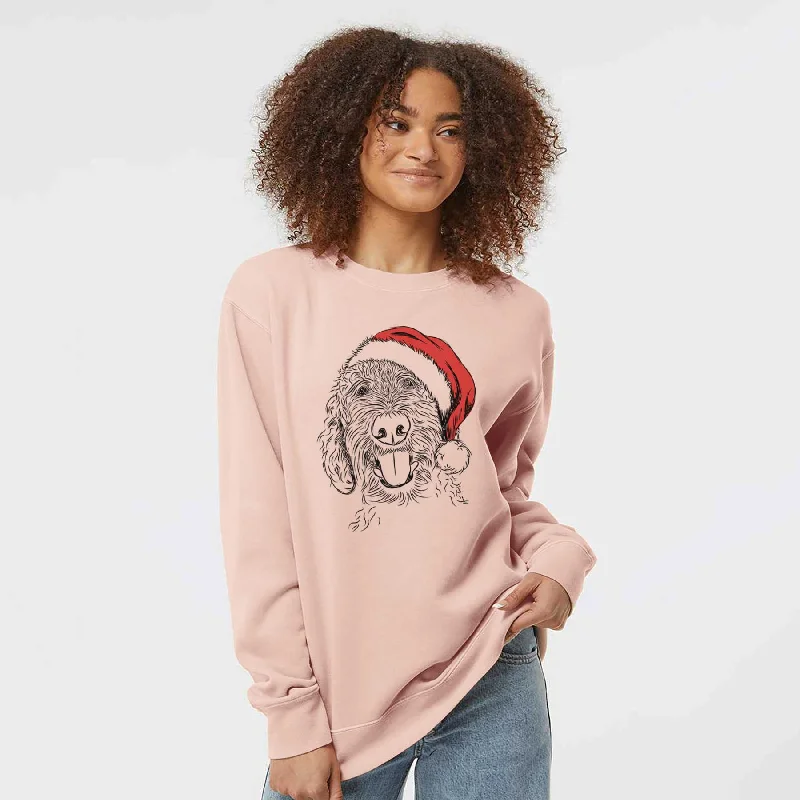 Santa Dixie the Doodle - Unisex Pigment Dyed Crew Sweatshirt Hoodie with Exposed Zipper Edgy Industrial Hoodie with Exposed Zipper Edgy Industrial