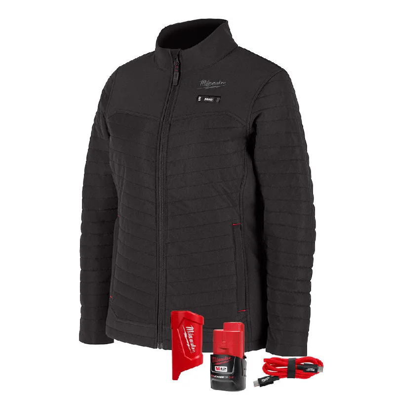 Milwaukee F102B-21 M12 Women's Black Axis Jacket with (1) 3.0 Ah Battery and Charger Tailored Jacket Straight Jacket A-Line Jacket Tailored Jacket Straight Jacket A-Line Jacket