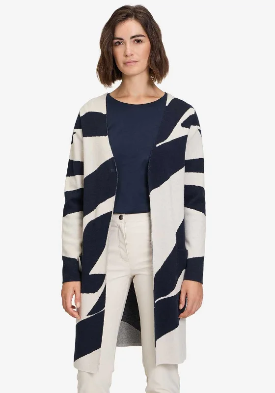 Betty Barclay Abstract Stripe Open Knit Cardigan, Navy Chenille Brocade Lace Chenille Brocade Lace