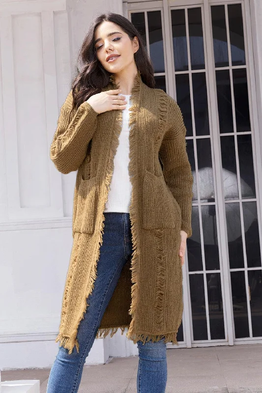 Fringe Trim Open Front Cardigan with Pockets Denim Fabric Leather Fabric Suede Fabric Denim Fabric Leather Fabric Suede Fabric Fringe Trim Open Front Cardigan with Pockets Denim Fabric Leather Fabric Suede Fabric Denim Fabric Leather Fabric Suede Fabric