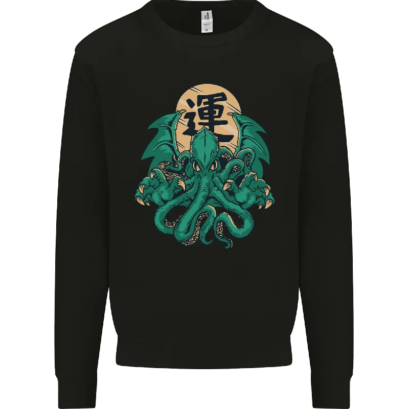 Cthulhu Monster Kraken Mens Sweatshirt Jumper Hoodie with Hem Embroidery Detailed Premium Hoodie with Hem Embroidery Detailed Premium