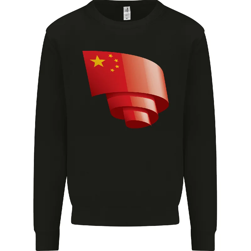 Curled China Flag Chinese Day Football Mens Sweatshirt Jumper Hoodie with Oversized Fit Loose Comfortable Hoodie with Oversized Fit Loose Comfortable