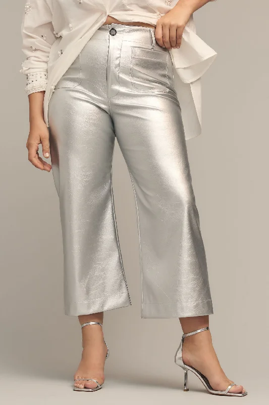 TANDUL Women Regular Fit Silver Faux Leather Trousers Trousers Summer Linen Trousers Summer Linen TANDUL Women Regular Fit Silver Faux Leather Trousers Trousers Summer Linen Trousers Summer Linen