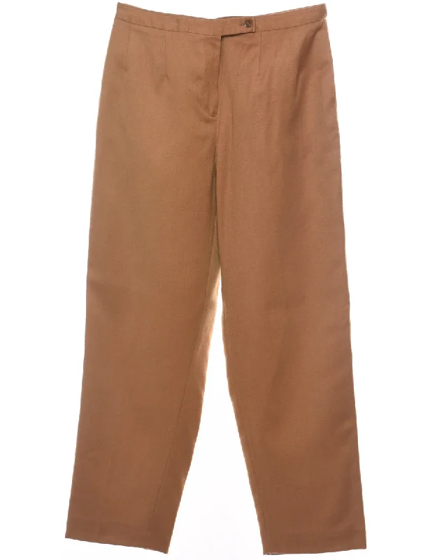 Wool High Waist Light Brown Pleated Trousers - W30 L28 Trousers chic elegant Trousers chic elegant