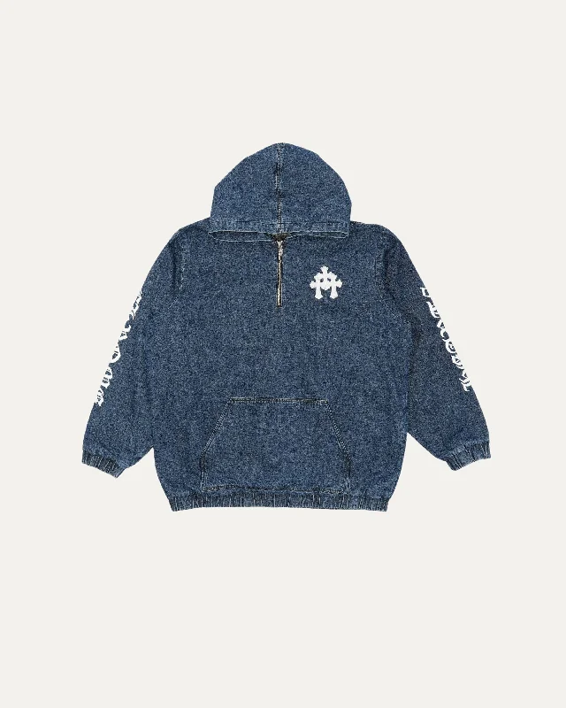 Hooded Denim Cross Patch Ruckus Pullover Jacket Satin Jacket Silk Jacket Chiffon Jacket Satin Jacket Silk Jacket Chiffon Jacket