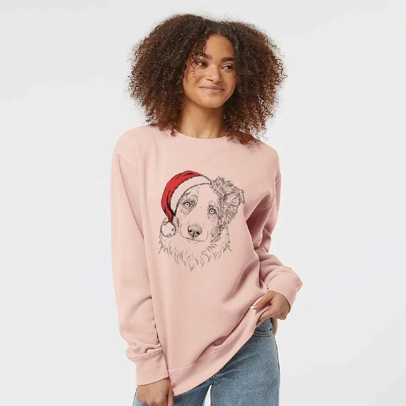 Santa HoneyBee the Miniature Australian Shepherd - Unisex Pigment Dyed Crew Sweatshirt Hoodie with Bell Sleeves Flared Feminine Hoodie with Bell Sleeves Flared Feminine