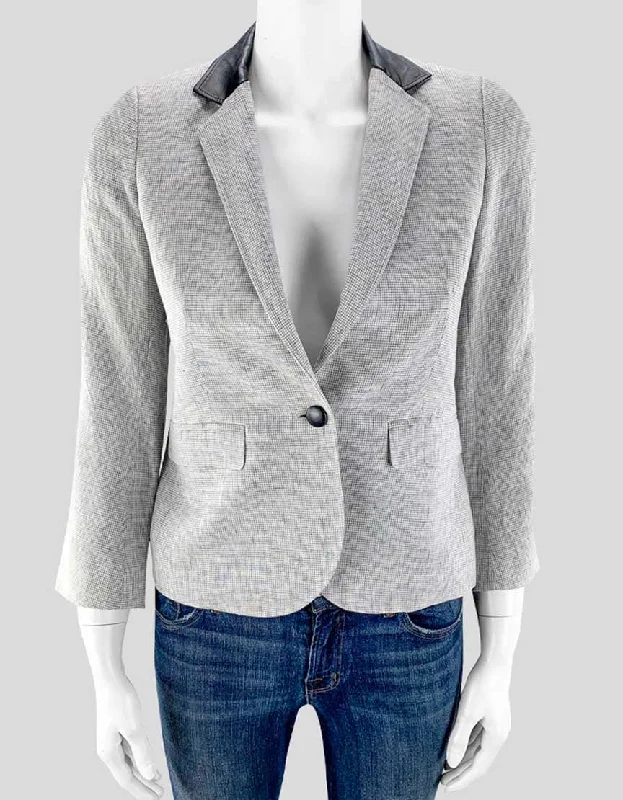 Band Of Outsiders Grey Plaid Blazer Black Leather Collar 0 US Women's Lightweight Blazer