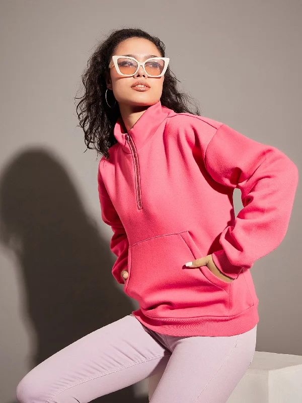 Women Pink Fleece Front Zipper Sweatshirt Hoodie with Half-Zip Sporty Casual Hoodie with Half-Zip Sporty Casual Women Pink Fleece Front Zipper Sweatshirt Hoodie with Half-Zip Sporty Casual Hoodie with Half-Zip Sporty Casual