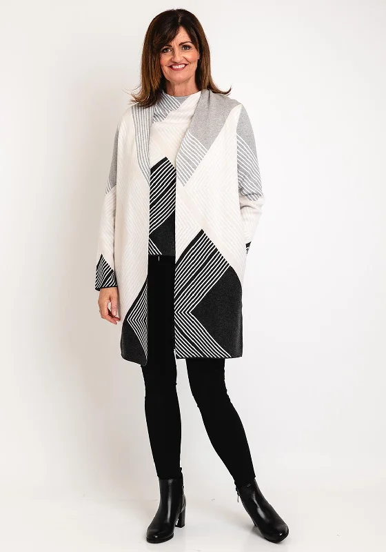 Gerry Weber Line Pattern Long Open Knit Cardigan, Grey Modern Contemporary chic Modern Contemporary chic