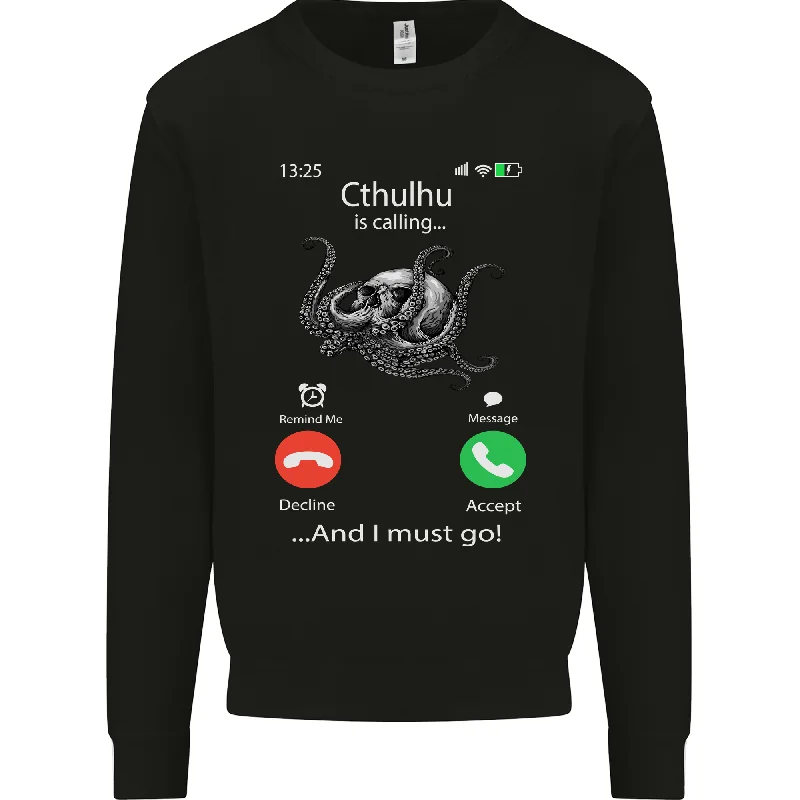 Cthulhu Is Calling Funny Kraken Mens Sweatshirt Jumper Hoodie with Elastic Waist Stretchable Comfortable Hoodie with Elastic Waist Stretchable Comfortable