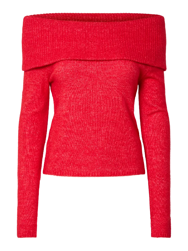 PCRIKO Knit Top - High Risk Red Evening Knit Shirt