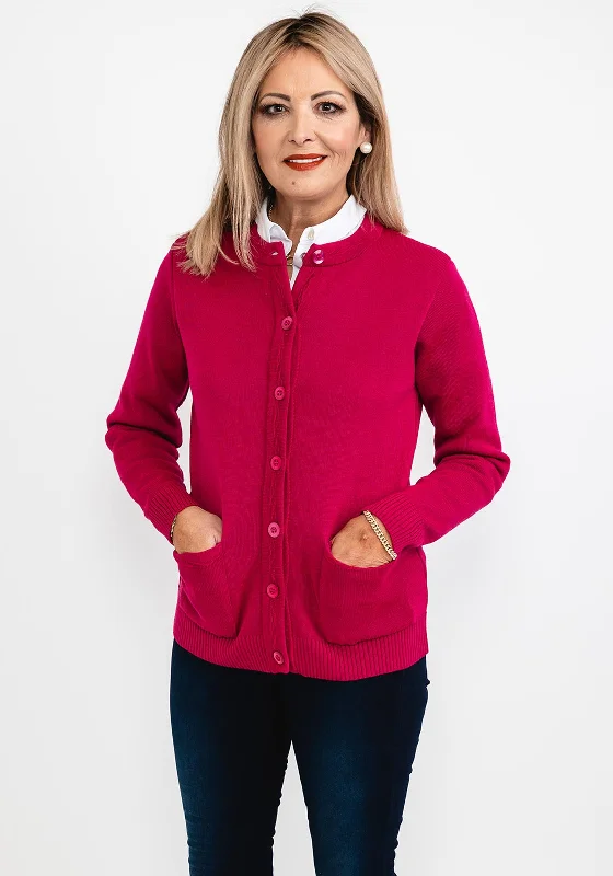 Castle of Ireland Buttoned Cardigan, Raspberry Casual Formal Business Casual Formal Business