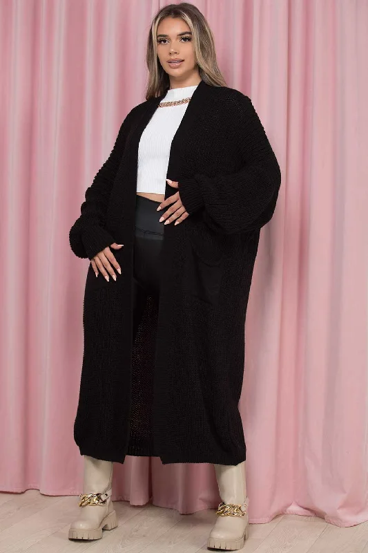 Long Maxi Cardigan Black Glossy Satin Silk Glossy Satin Silk