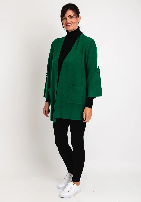 Natalia Collection One Size Relaxed Bow Cardigan, Green Velvet Chenille Corduroy Velvet Chenille Corduroy