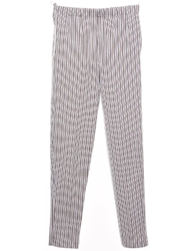 Striped Pattern Grey & Off-White Trousers - W27 L29 Trousers stylish modern Trousers stylish modern